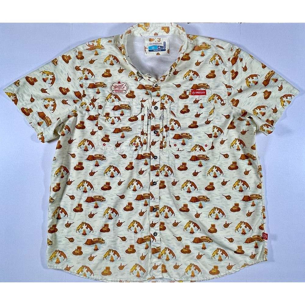 MAGELLAN Shiner Bock Beer FISH GEAR 3XL RELAXED Moisture Wicking Mens Shirt